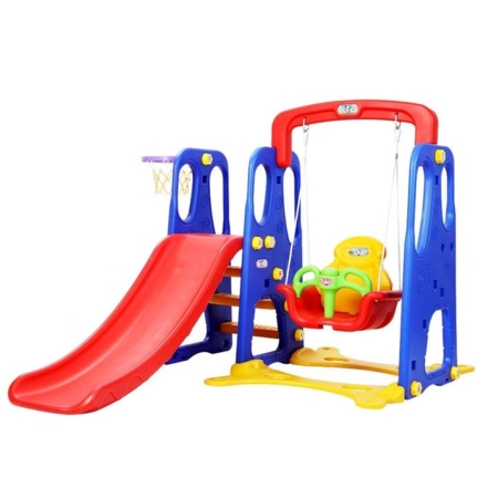 Kids 3-in-1 Slide Swing with Basketball Hoop Toddler Outdoor Indoor Play