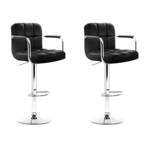 Set of 2 Bar Stools Gas lift Swivel Armrests - Steel and Black