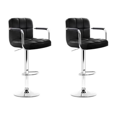 Set of 2 Bar Stools Gas lift Swivel Armrests - Steel and Black