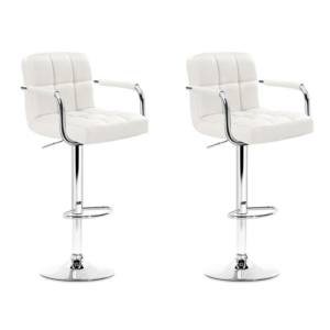 Set of 2 Bar Stools Gas lift Swivel - Steel and White