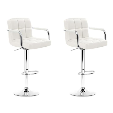 Set of 2 Bar Stools Gas lift Swivel - Steel and White