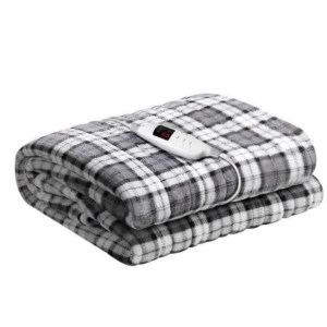 Bedding Electric Throw Rug Flannel Snuggle Blanket Washable Heated Grey and White Checkered