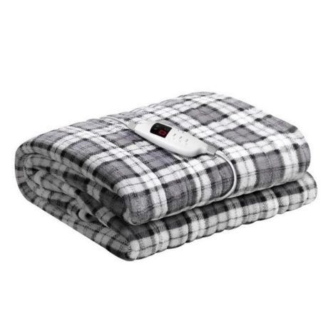 Bedding Electric Throw Rug Flannel Snuggle Blanket Washable Heated Grey and White Checkered