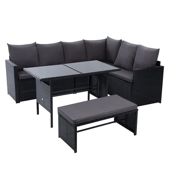 Outdoor Furniture Dining Setting Sofa Set Lounge Wicker 8 Seater Black