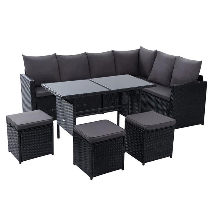 Outdoor Furniture Dining Setting Sofa Set Wicker 9 Seater Storage Cover Black