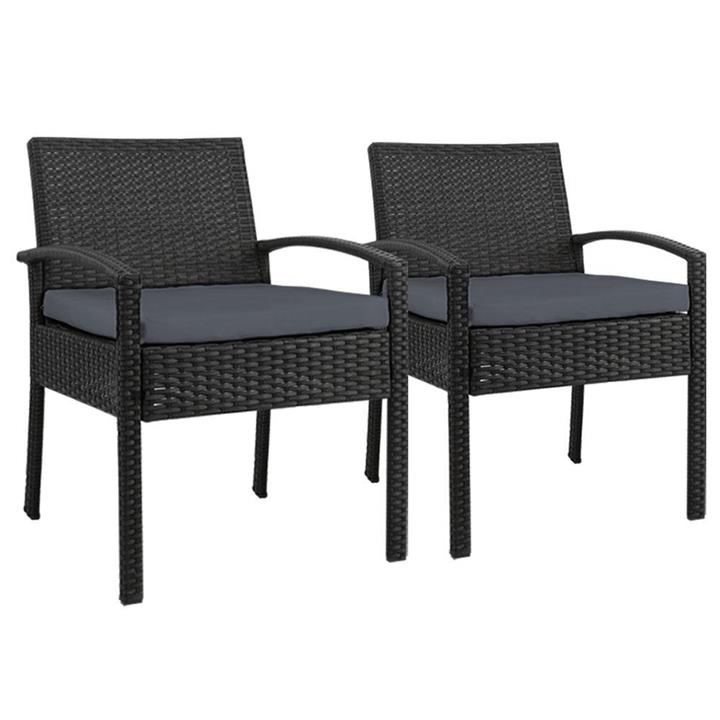 Set of 2 Outdoor Dining Chairs Wicker Chair Patio Garden Furniture Lounge Setting Bistro Set Cafe Cushion Black