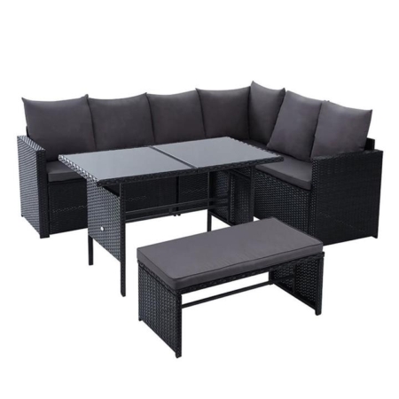 Outdoor Furniture Dining Setting Sofa Set Wicker 8 Seater Storage Cover Black