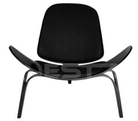 Hans Wegner Replica Lounge Shell Chair PU Leather - Black Frame - Black