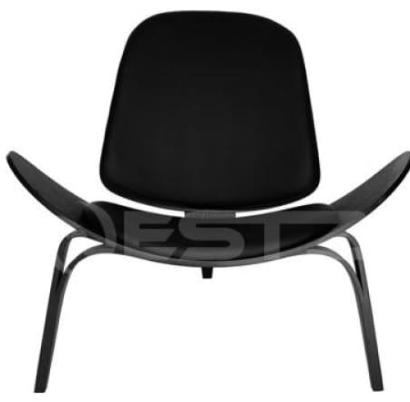 Hans Wegner Replica Lounge Shell Chair PU Leather - Black Frame - Black