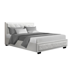 Tiyo Bed Frame PU Leather Gas Lift Storage - White Double