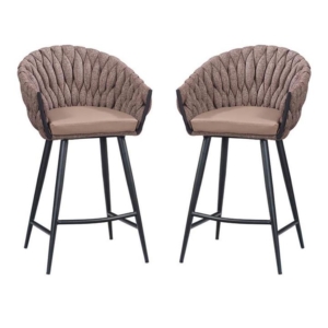 Set of 2 - Peak Fabric Bar Stool 65cm - Chocolate Milk