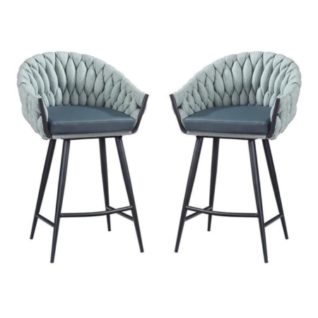 Set of 2 - Peak Fabric Bar Stool 65cm - Ocean Teal