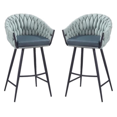 Set of 2 - Peak Fabric Bar Stool 75cm - Ocean Teal