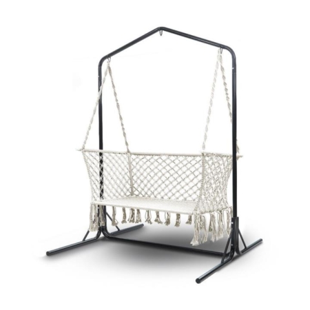 Double Swing Hammock Chair with Stand Macrame Outdoor Bench Seat Chairs