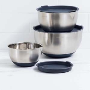 Kitchen Pro Mixwell Mixing Bowl with Lid Set 3pc Grey