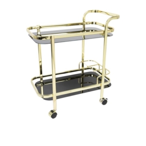 Windsor Bar Cart with Bottle Holder Gold Black