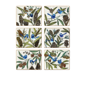 Cinnamon Rectangular Coaster Set of 6 Blue Wren