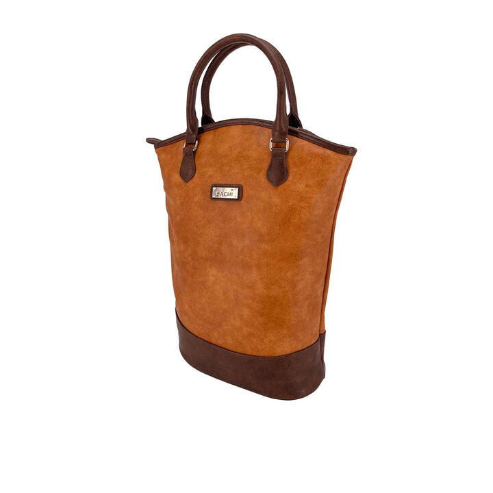 Sachi Wine Tote 2 Bottle Faux Leather Tan