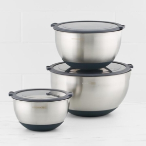 Kitchen Pro Mixwell Mixing Bowl with Clear Lid Set 3pc Grey