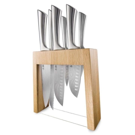 Damashiro Mizu Knife Block 7 Piece Oak by Baccarat