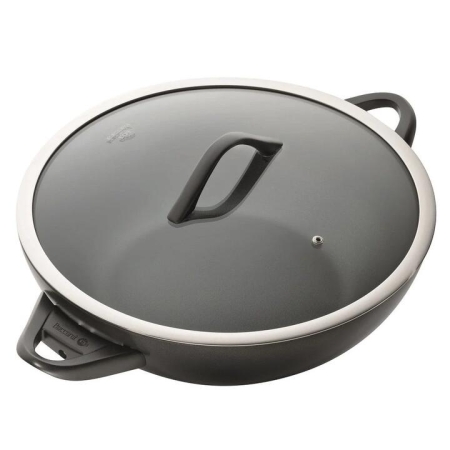 iD3 CS Hard Anodised Non Stick Wok with Lid & Never Hot Handles Size 36cm by Baccarat