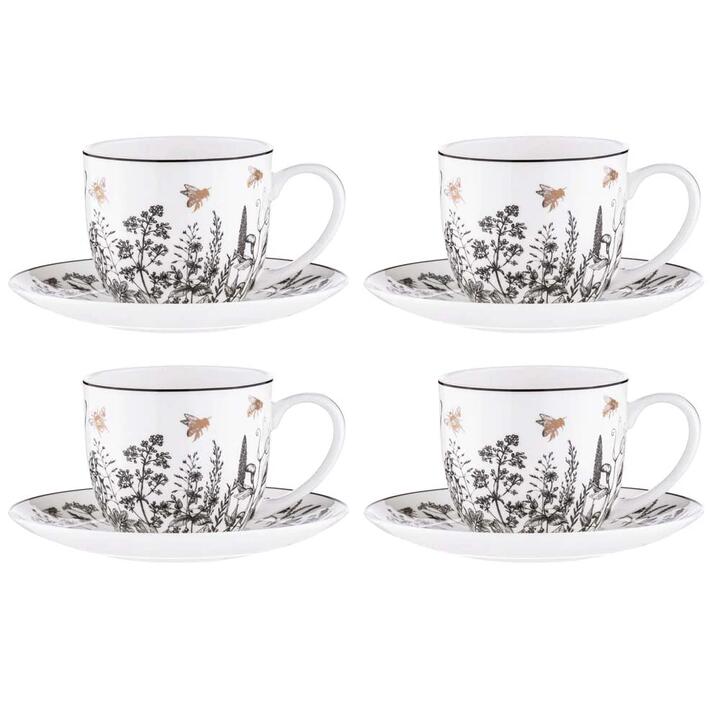 Queen Bee 4 Piece Cup & Saucer Set 230ml Size 15.7X15.6X8.5cm by Ashdene