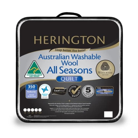 Herington Washable Australian Wool All Seasons Quilt-Queen