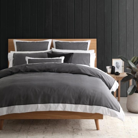 Essex Quilt Cover Set King Charcoal Size 34X24X7cm Polyester/Cotton by Logan & Mason-King
