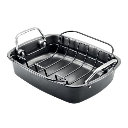 Gourmet Non-Stick Carbon Steel Roaster with Rack Size 40X34X9.5cm by Baccarat