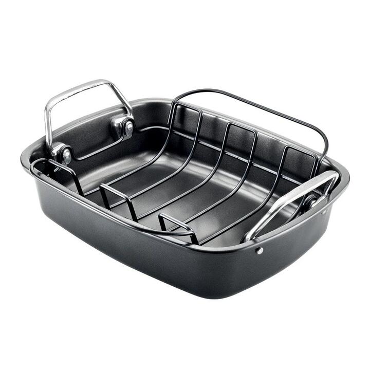 Gourmet Non-Stick Carbon Steel Roaster with Rack Size 40X34X9.5cm by Baccarat