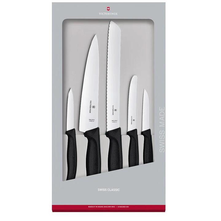 Swiss Classic Stainless Steel 5 Piece Kitchen Knife Set Size 40X22X25cm in Black by Victorinox-Black