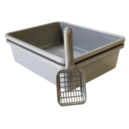 Homes Pet Products Cat Litter Tray with Sieve & Scoop Charcoal Size 46x36x12cm by K9 Homes Pet Products