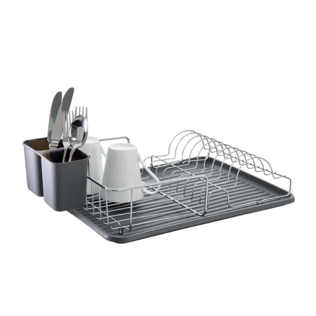 Pura II Low Dish Rack & Mat Size 15.2X19.4X5.6cm in Grey by Scullery-Grey