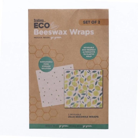 Eco Set of 2 Beeswax Food Wraps Size 25X25cm 100% Cotton by Scullery