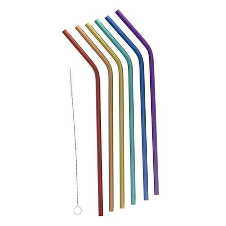 Rainbow 6 Piece Stainless Steel Straw Set with Cleaning Brush by Joie