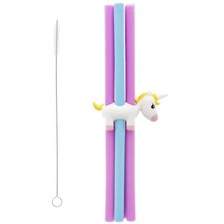Unicorn 6 Piece Silicone Straw Set with Holder & Cleaning Brush by Joie