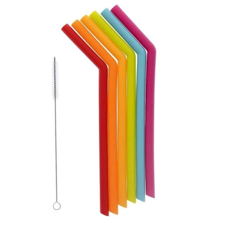Rainbow 6 Piece Silicone Smoothie Straw Set with Cleaning Brush by Joie