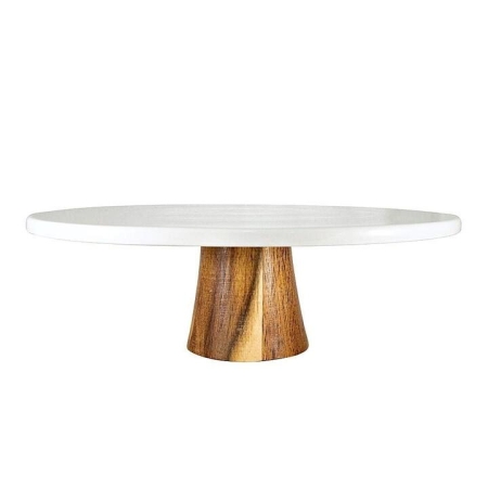 Zest Porcelain & Acacia Wood Cake Stand Size 30cm by Ambrosia