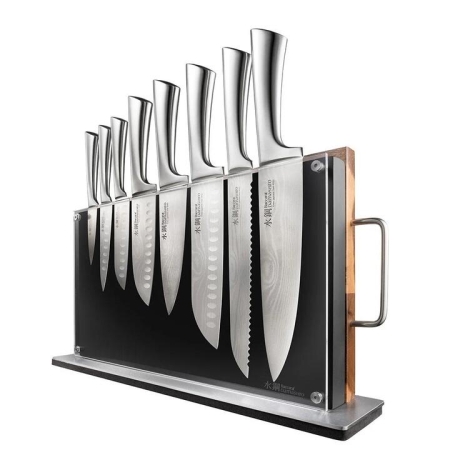 Damashiro Bodo 10 Piece Japanese Steel Knife Block with Chopping Board by Baccarat