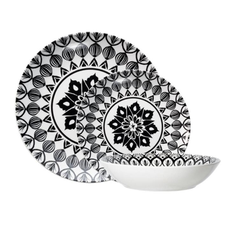 Lena II 12 Piece Dinner Set in Black by Ambrosia-Black