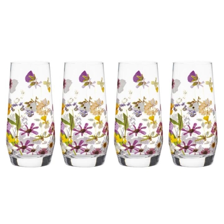 Ashdene Pressed Flowers Set Of 4 Glass Highball Tumblers