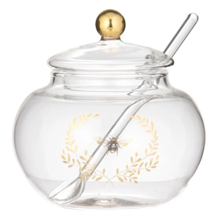 Ashdene Elegant Bee Glass Sugar Bowl With Spoon