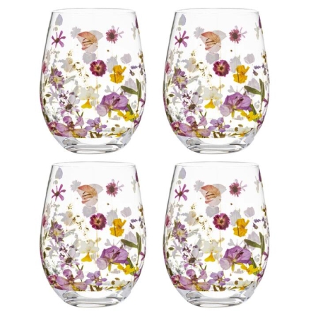 Ashdene Pressed Flowers Set of 4 Glass Tumblers