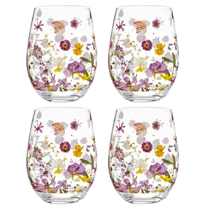 Ashdene Pressed Flowers Set of 4 Glass Tumblers
