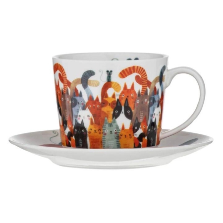 Quirky Cats Four Friends Cup & Saucer 280ml Size 15X15X7.5cm by Ashdene