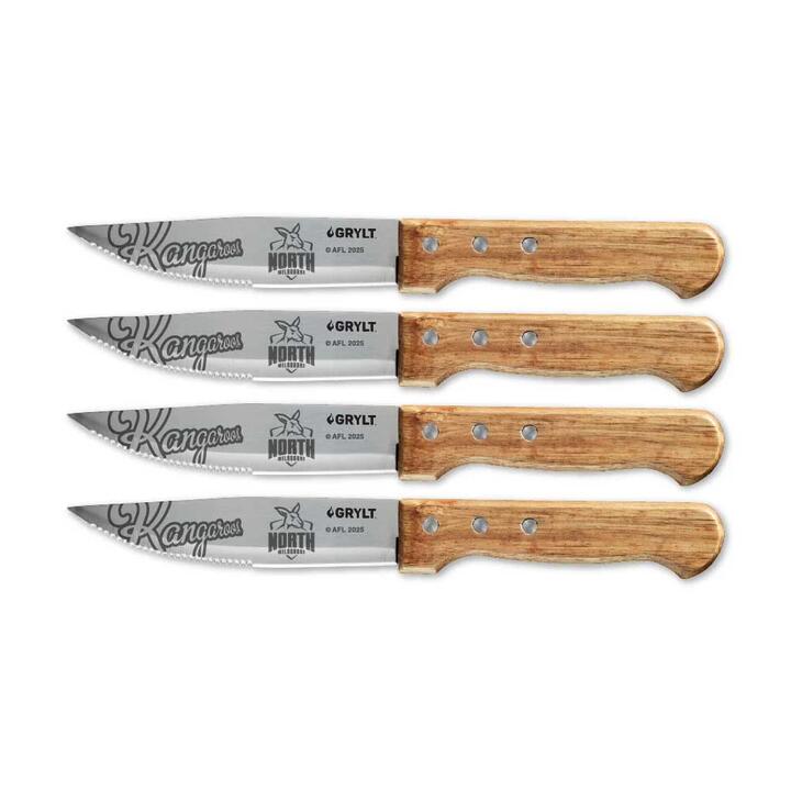 GRYLT Jumbo 4 Piece Steak Knife Set AFL North Melbourne Kangaroos