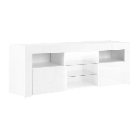 TV Cabinet Entertainment Unit Stand RGB LED Gloss Furniture 145cm White