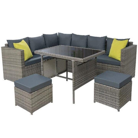 Outdoor Furniture Patio Set Dining Sofa Table Chair Lounge Garden Wicker Grey