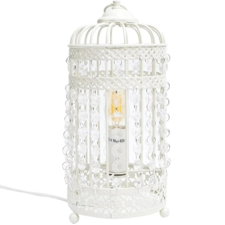 Elsa White Metal Cage Table Desk Lamp - White