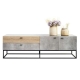 Design Square TV Stand Cabinet Entertainment Unit - Black Metal Legs - Dark Oak / Cement Grey